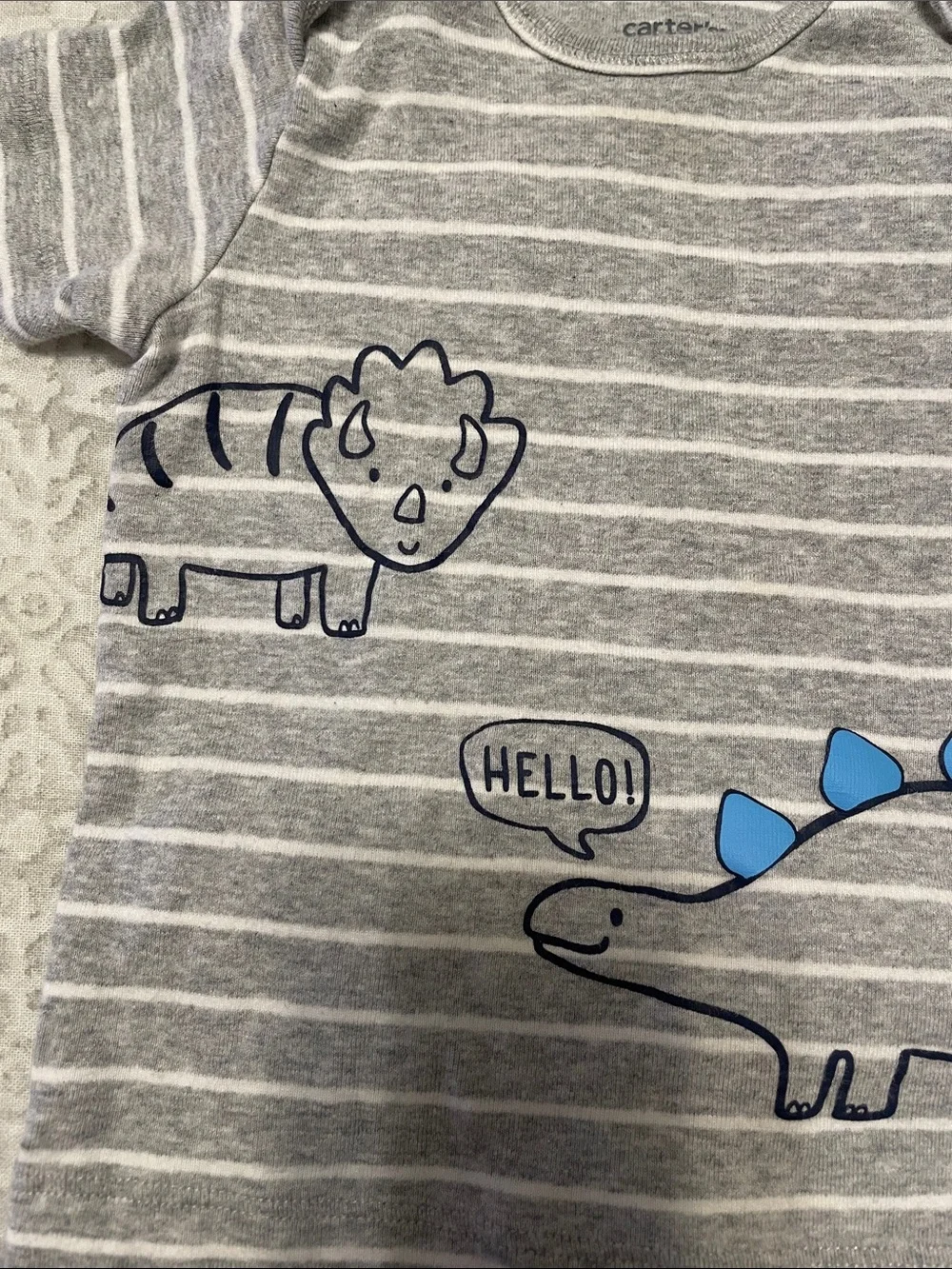 Carter's Gray and White Striped Dinosaur Set with Blue Spikes